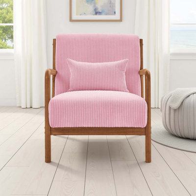 Modern Striped Accent Chair with Pillow, Wood Frame & Upholstered Seat, Ideal for Living Room by George Oliver