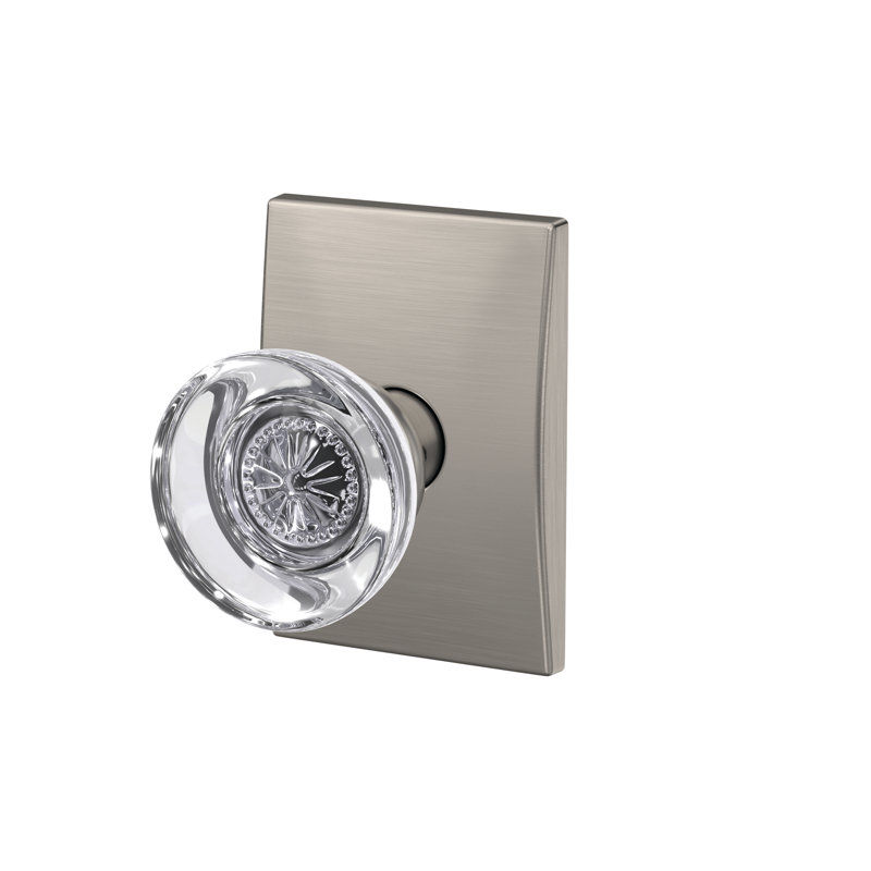 Hobson Non-Turning Glass Knob with Century Trim, Satin Nickel