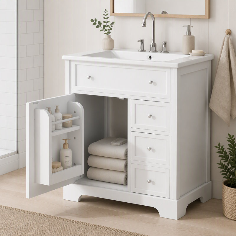 Meuble-lavabo 30 po avec comptoir, meuble-lavabo avec porte et deux tiroirs
