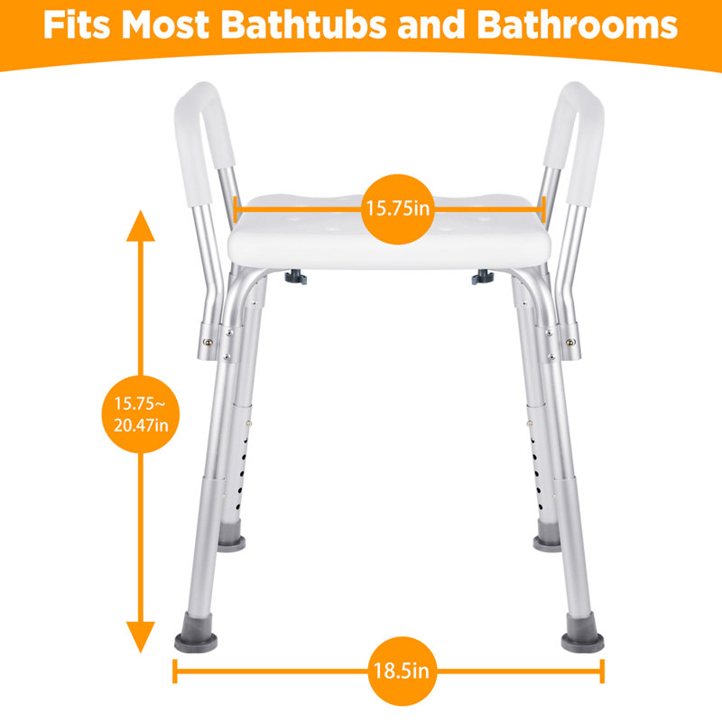 Shower Chair Seat For Senior Up To 500Lb Capacity With Padded Armrests For Bathtub Slip Resistant Shower Seat