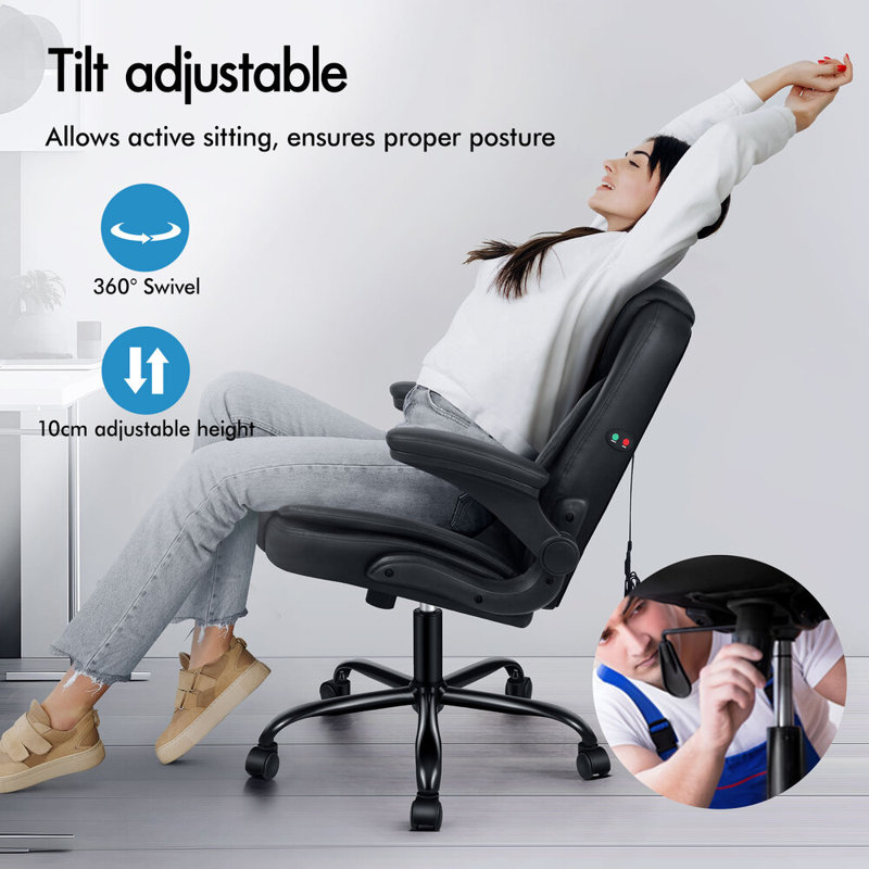 17 Stories Adjustable Faux Leather Swiveling PC & Racing Game Chair, Black