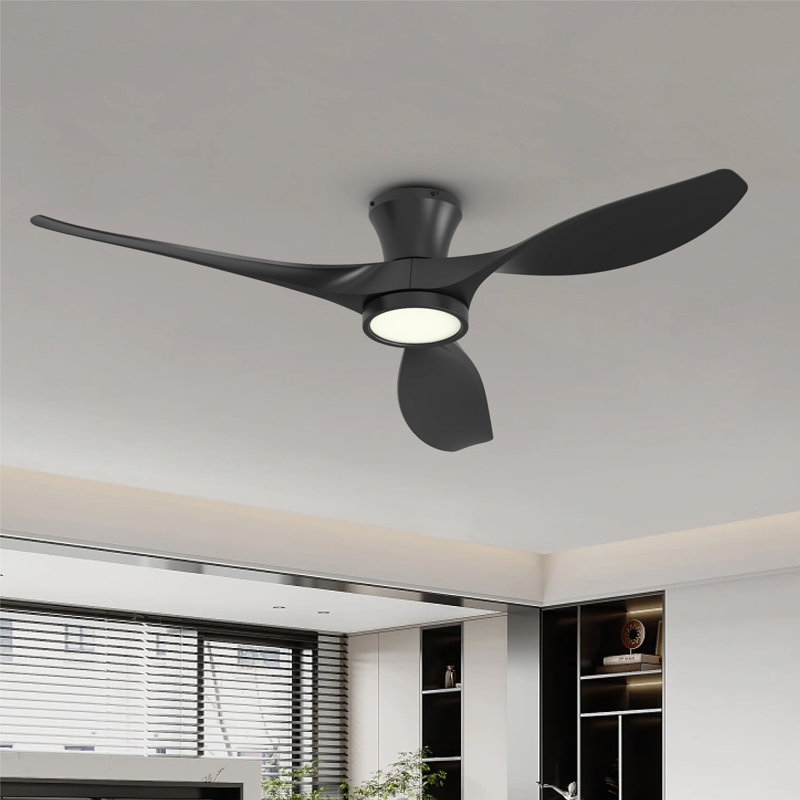 Ventilateur de plafond encastré 52 po avec lumière DEL et télécommande Jacara, Noir avec pales noires