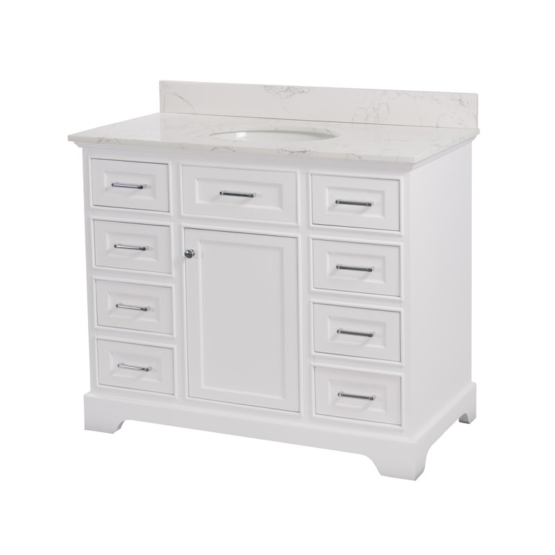Ensemble de meuble-lavabo simple 42 po Ronnie, Blanc, Marbre d'ingénierie