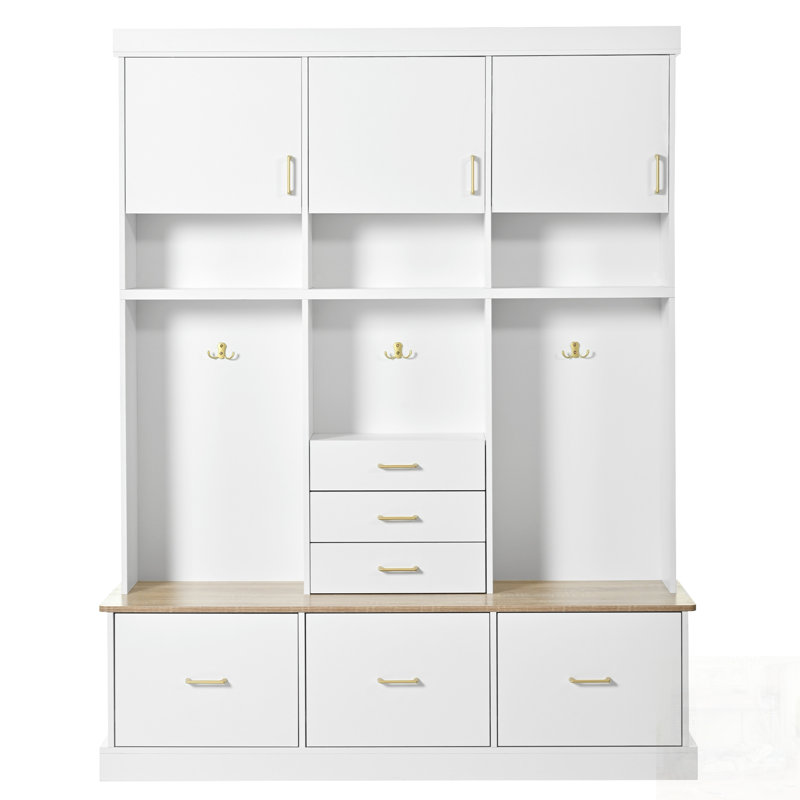 Entryway Hall Tree With Bench And Storage, 5-In-1 Modern Organizer For Hallway, Entryway, Living Room, Mudroom, White