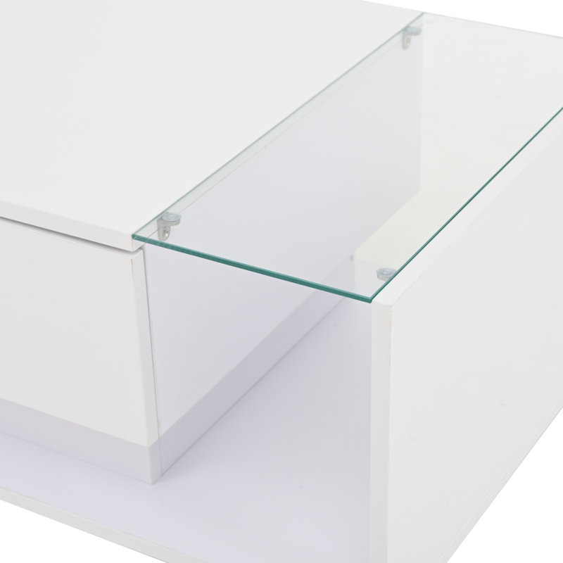 Pedestal Coffee Table with Storage, White