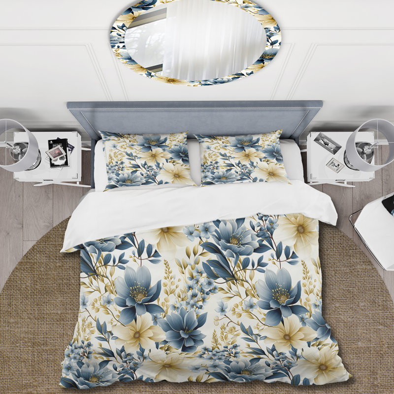 Ensemble de housse de couette Sandy Beige Coastal Blue III, Housse de couette pour très grand lit et 2 très