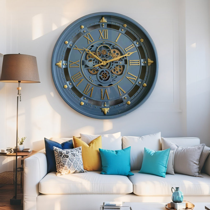 Horloge murale 26 po ronde surdimensionnée pour le salon, Gris