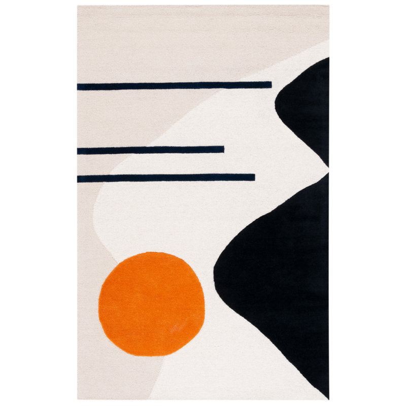 Arabelle Handmade Wool Cream/Black Rug, Rectangle 5' x 8'