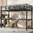 Twin XL Size Loft Bed Frame with desk, storage basket,Metal Loft Bed with clock,and charging port,Black-1413028236