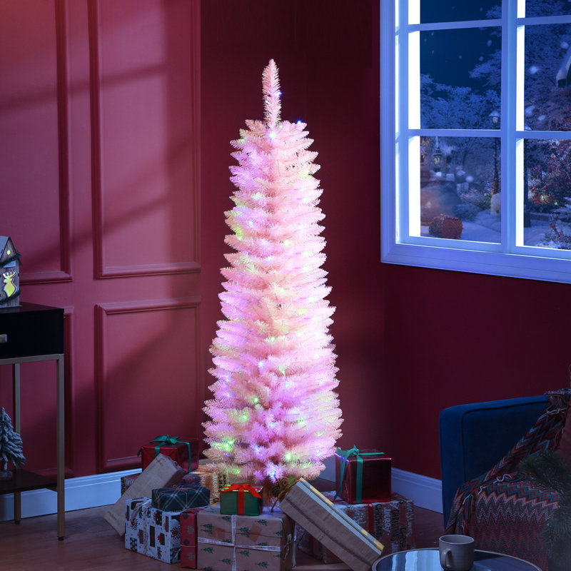 Arbre de Noël 5 pi avec 250 composants de branches roses et 150 lumières DEL artificielles aux détails colorés
