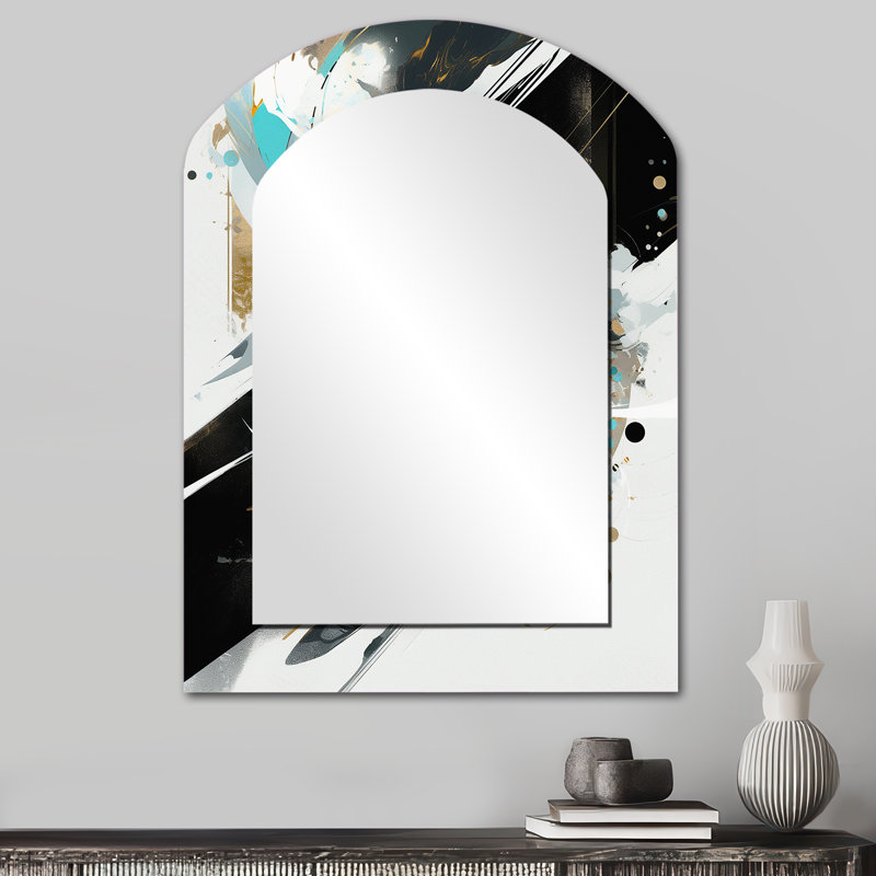 Green White Cubist Kaleidoscope II - Green Arch Wall Mirror Decor, 34" x 25"