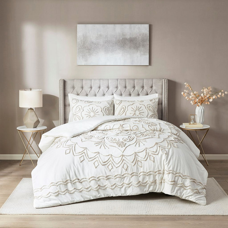 Housse de couette en coton chenille 3 pièces Corner Ties - Double / grand / grand / pièces taupe