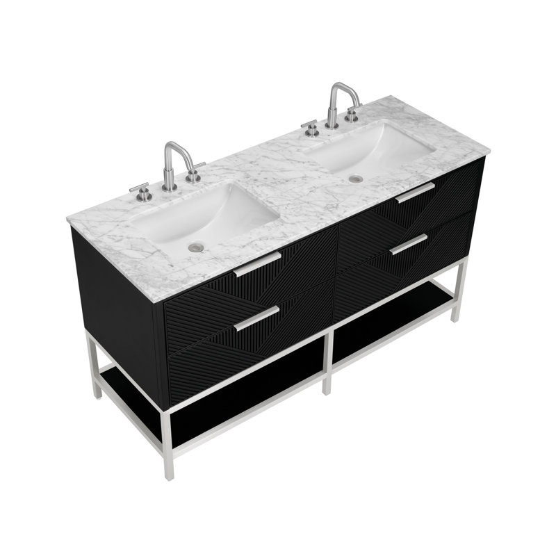 Ensemble de meuble-lavabo 60 po Diamond, Blanc / gris, Noir anthracite, Nickel brossé