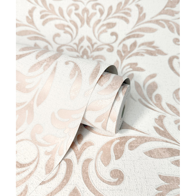 Azara Damask Luxury Textured Vinyl Damask Wallpaper, Rose