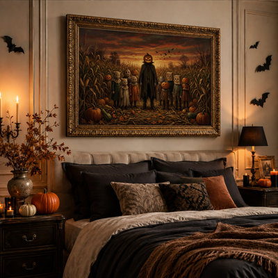 Tête de citrouille et enfants masqués dans une toile murale d'Halloween