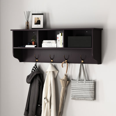 Wall Mounted Shelf With 4 Hooks And Coat Rack Storage Panel Basement