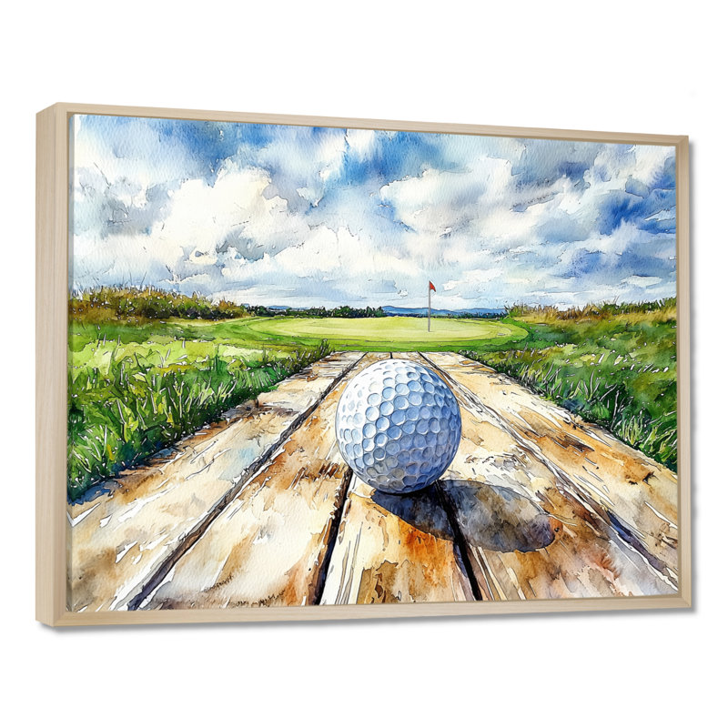 «Greens And Dreams Golf Pratice Landscape II - Golf», reproduction d'art sur toile encadrée, 24" H x 32" W, Cadre flottant