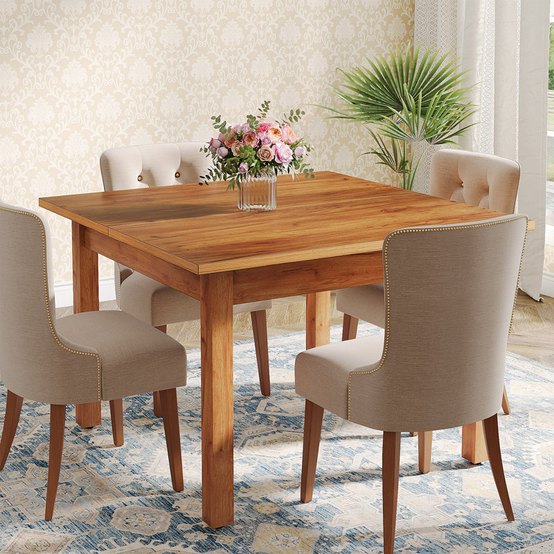 Square Wood Dining Table for 4, Brown