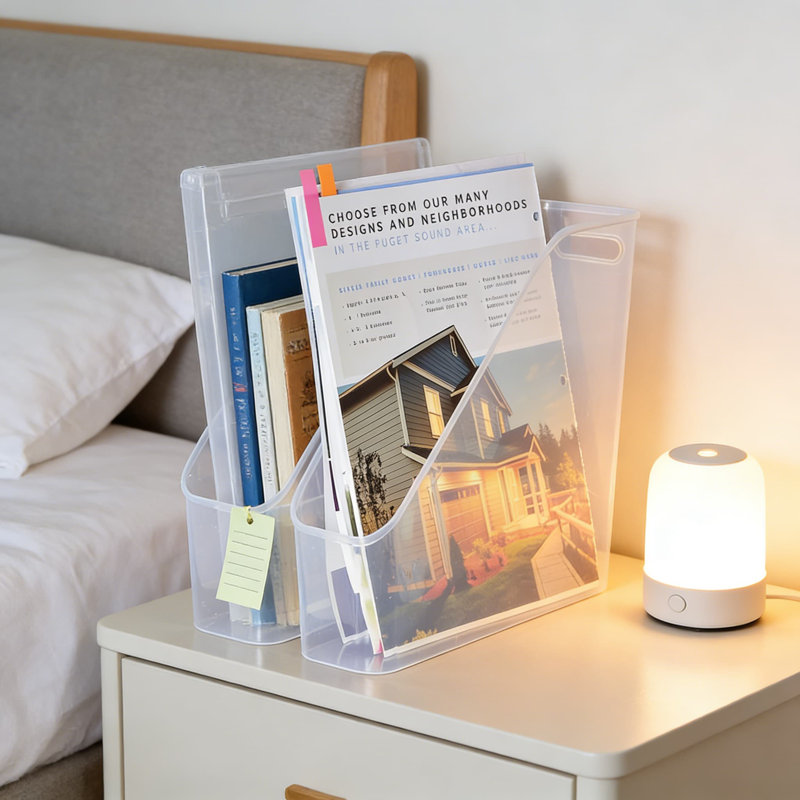 Clear Plastic File Folder Bin Organizer With Handle, 3-Pack Slim Vertical Storage For Files, Folders, And Documents, White