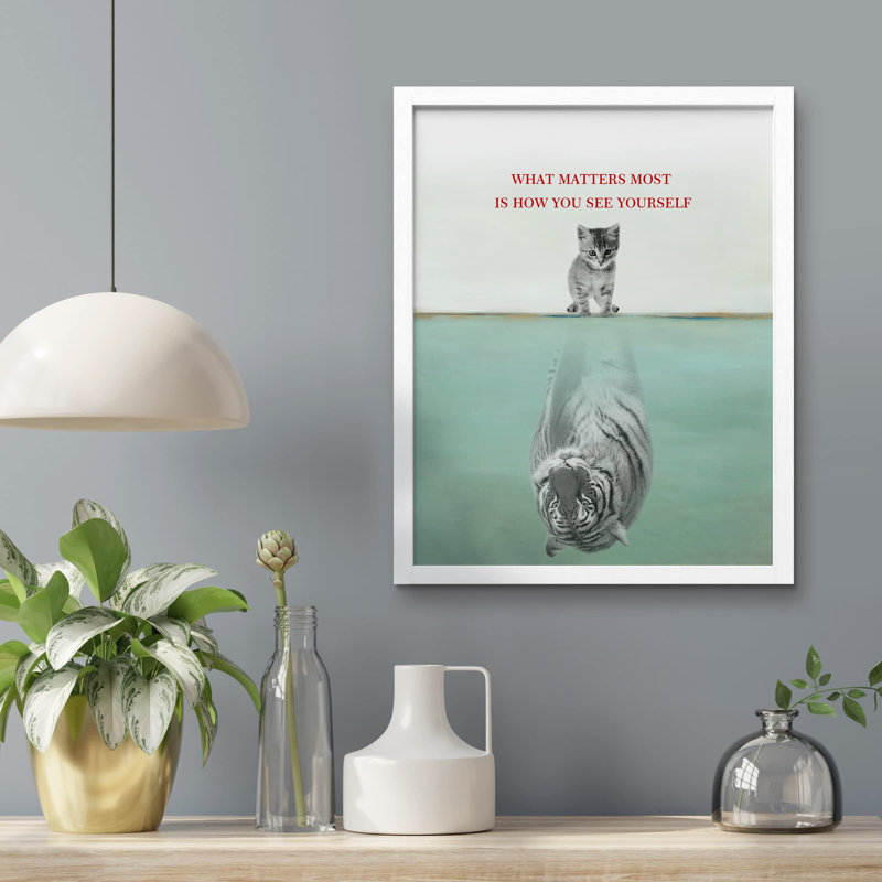 «Kitty Dream Mindset Is Everything Inspiring Inspirational Motif positif» sur papier, Blanc, H 16 po x l 12 po
