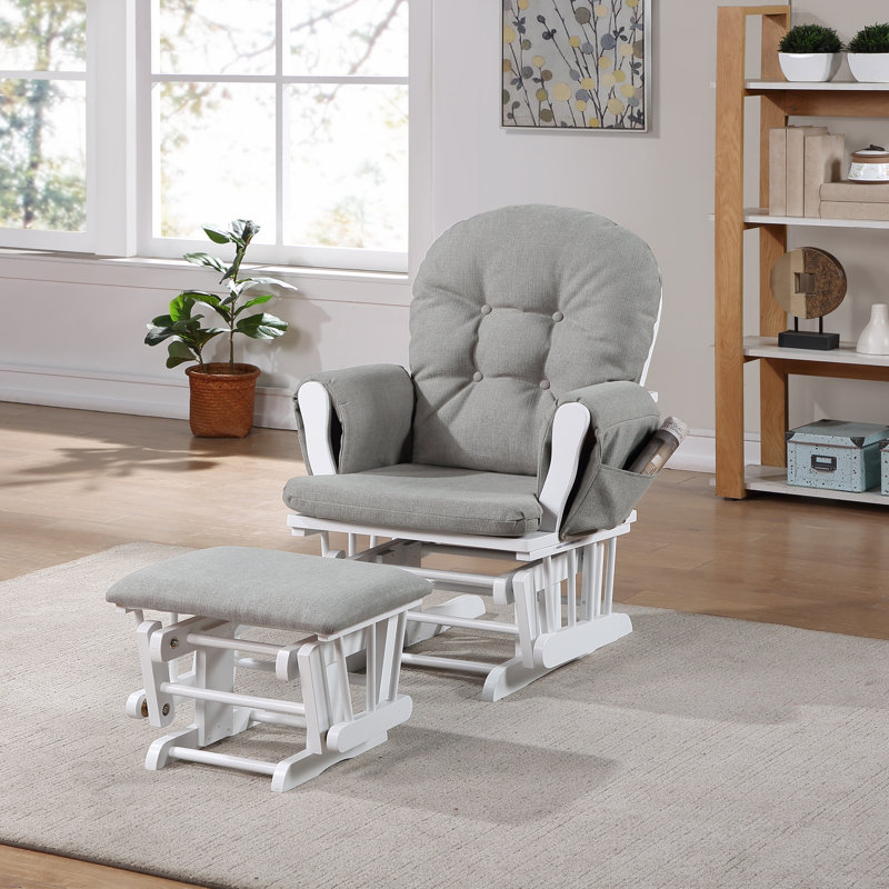 Fauteuil oscillant et repose-pieds Mason, Gris, Bois blanc