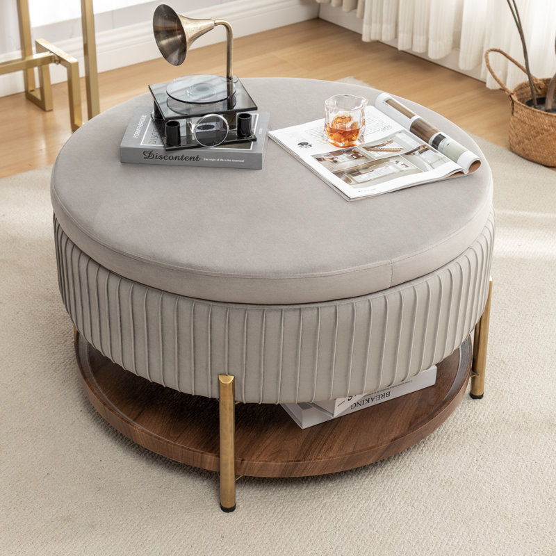Repose-pieds rond avec rangement Charyn, Gris
