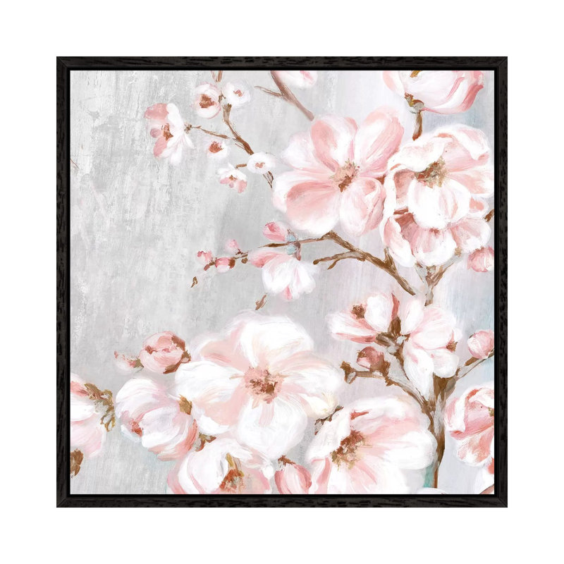 Spring Cherry Blossoms II by Eva Watts - Print on Canvas, Black Framed Canvas, 45.72 cm H x 45.72 cm W