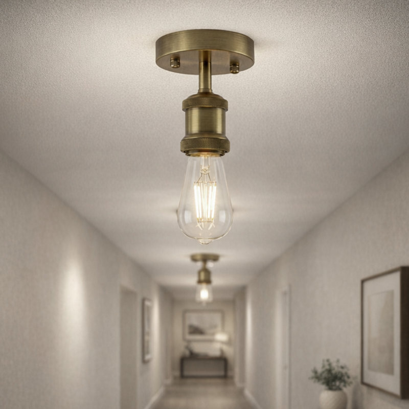 Semi Flush Mount, Green Brass