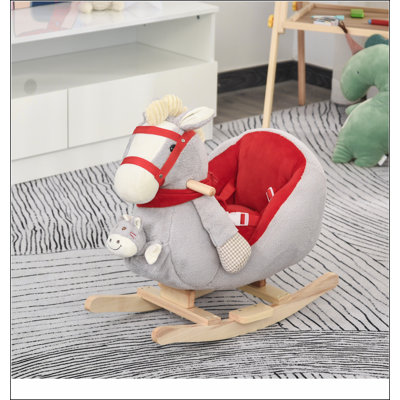 Cheval à bascule pour enfants, chaise berçante avec berceuse, marionnettes et tissu moelleux doux pour enfants de 18 à 36 mois
