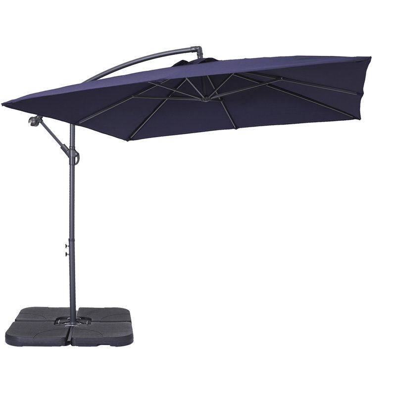 Brennan 98.4'' Cantilever Umbrella Square Patio Offset Umbrella with Weight Base, Navy BLue