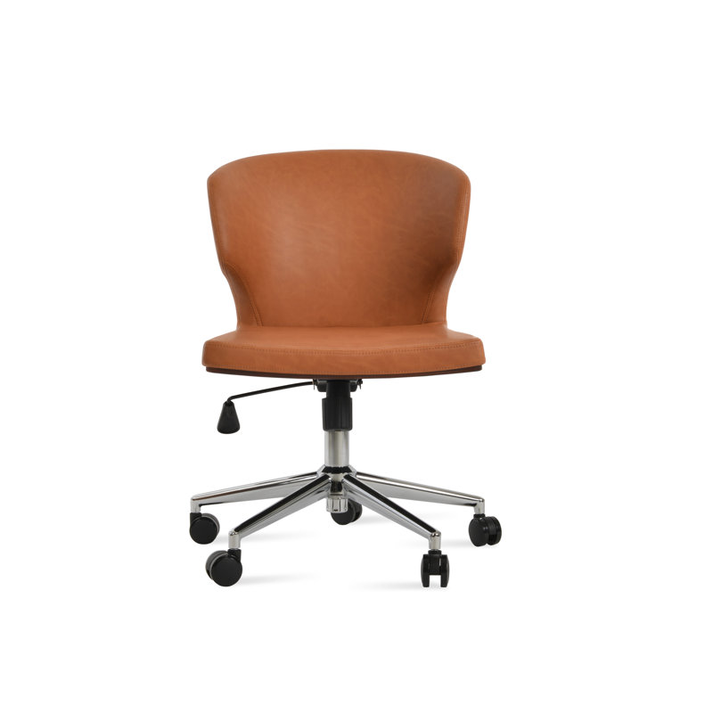 Chaise de bureau Amed Plus, Chrome chrome, Caramel