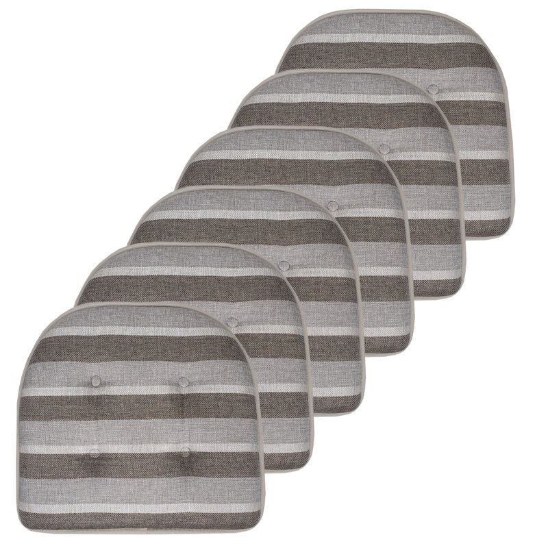 Bradford Striped Indoor U Shaped Memory Foam 17" x 16" Chair Cushion, Silver/Brown, 12