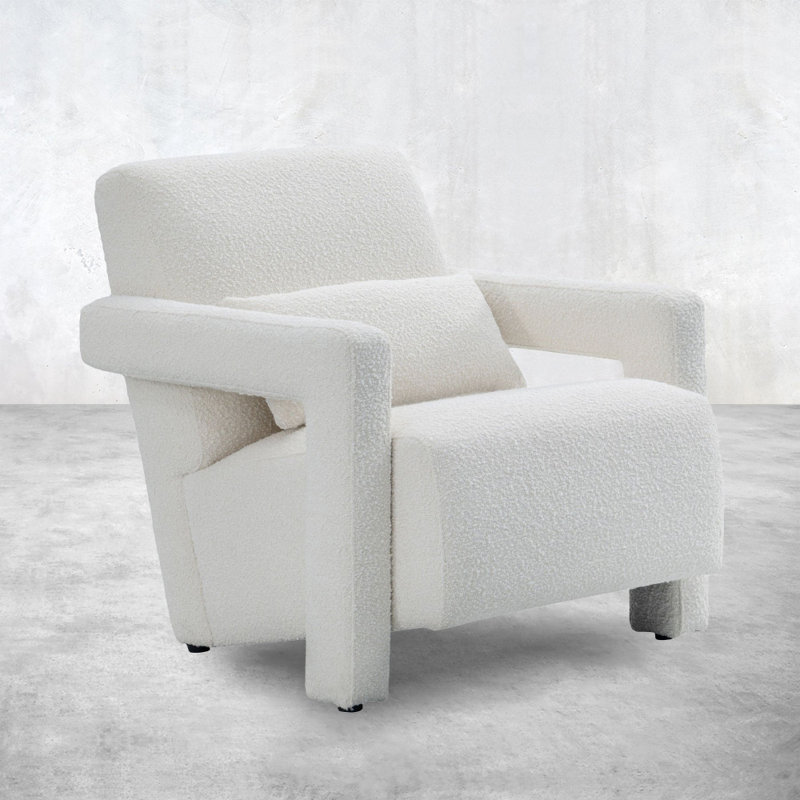 Fauteuil d'appoint en crème vanille Boucle - forme cubique avec dossier ouvert