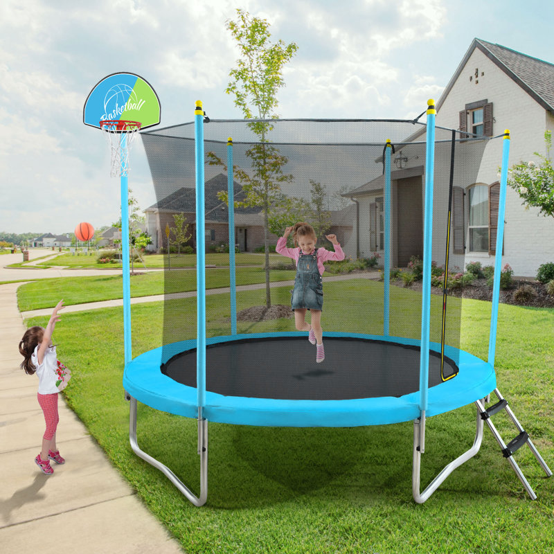 Trampoline ronde pour la cour de 8 pi avec enceinte sécuritaire, Bleu
