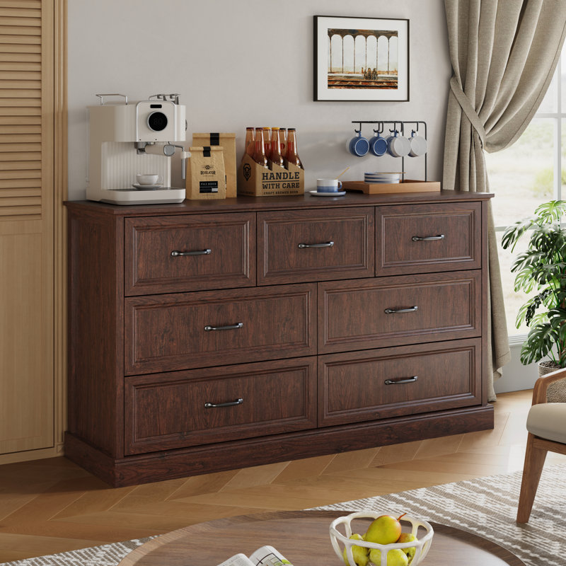 Modern 55" W 7 Drawer Dresser for Bedroom,Brown Chest of Drawers for Living Room, Brown