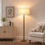 Lampe sur pied sculpturale 62 po en bois massif avec perle en bois empilée, abat-jour tambour en lin 18 po, finition noyer et interrupteur au pied-1740705699