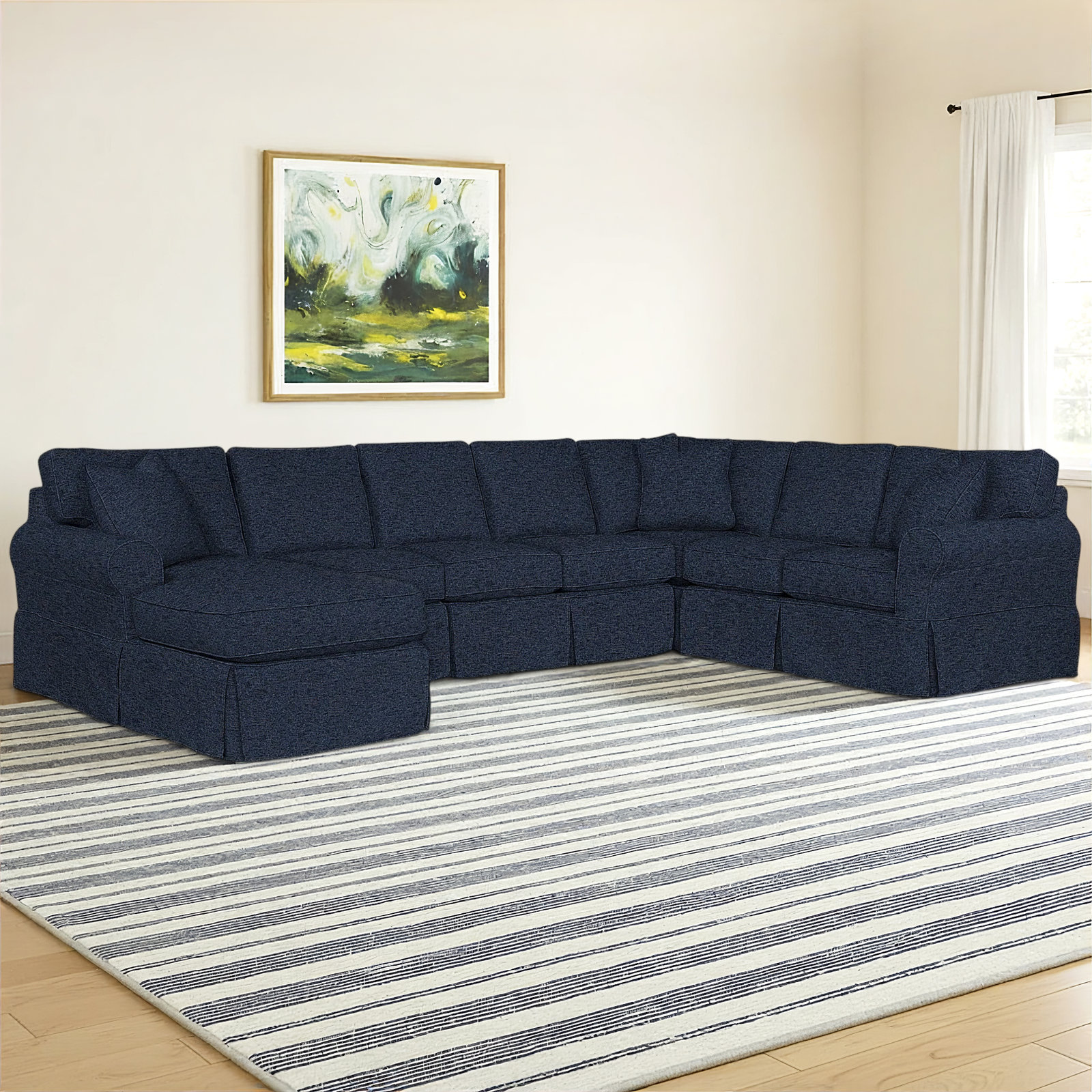 Bedford Slipcovered U-Sectional, Basic Navy, Right Hand Facing