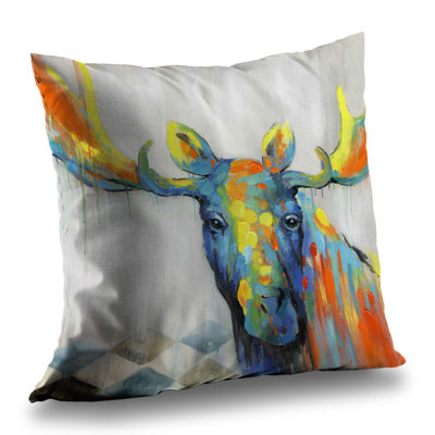 Colorful Abstract Moose - Poly Twill Throw Pillow | Home Decor