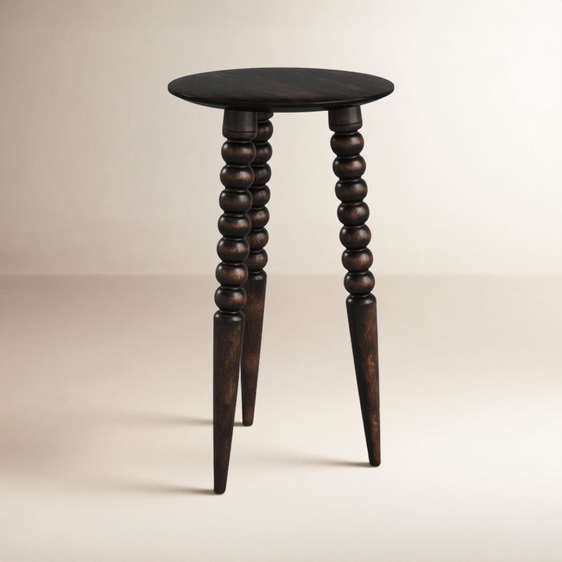 Lessing Round Solid Mango Wood End Table, Dark Chocolate