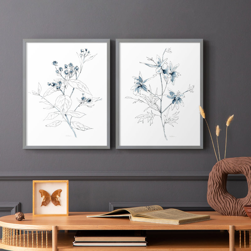 Croquis Indigo I - reproduction encadrée de qualité supérieure - prête à être accrochée - aucun clou requis - aucun clou requis