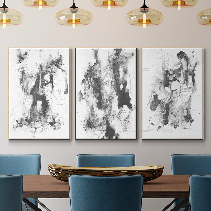 Graphite abstrait I, reproduction encadrée sur toile 3 pièces, Naturel, H 40 po x l 90 po x P 2 po