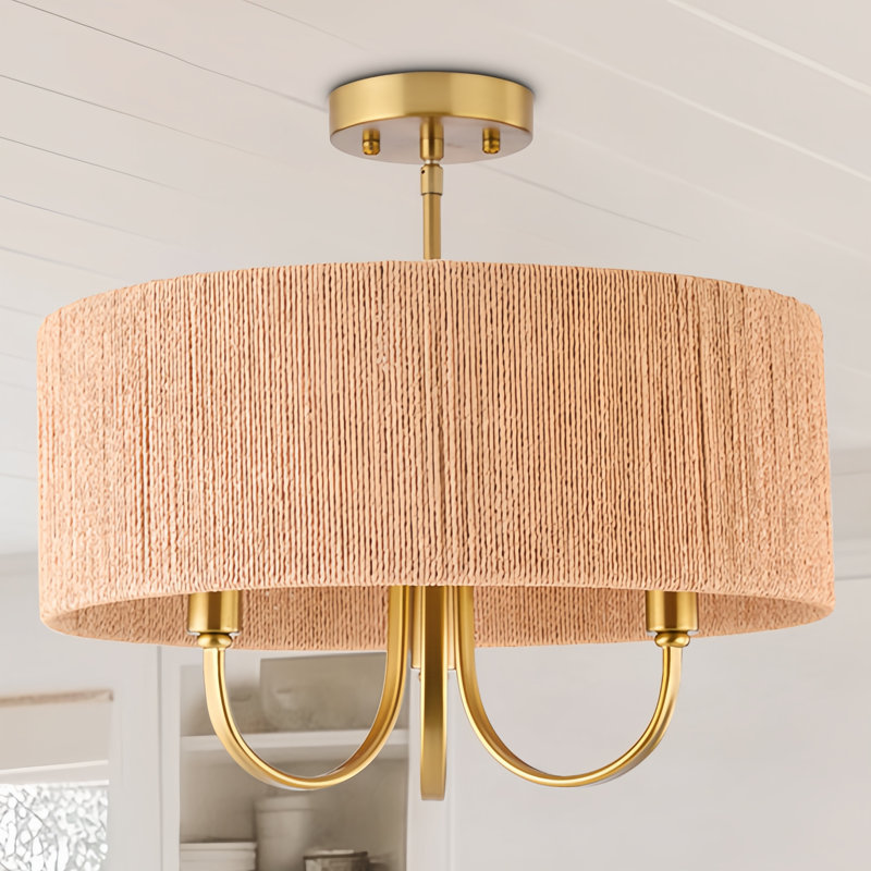 Stephane 3 - Light 17.71'' Shaded Drum Semi Flush Mount with Fabric Accents