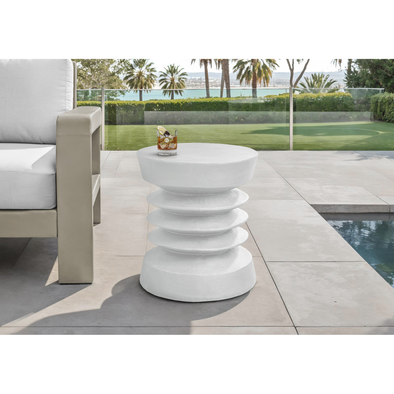 Table d'appoint, h 25 po, intérieur ou extérieur, table d'appoint, bout, chambre à coucher, salon, table de chevet, rond, blanc, contemporain, moderne