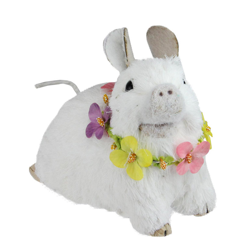 Piglet en sisal 6,5 po avec une figurine florale de lei Spring