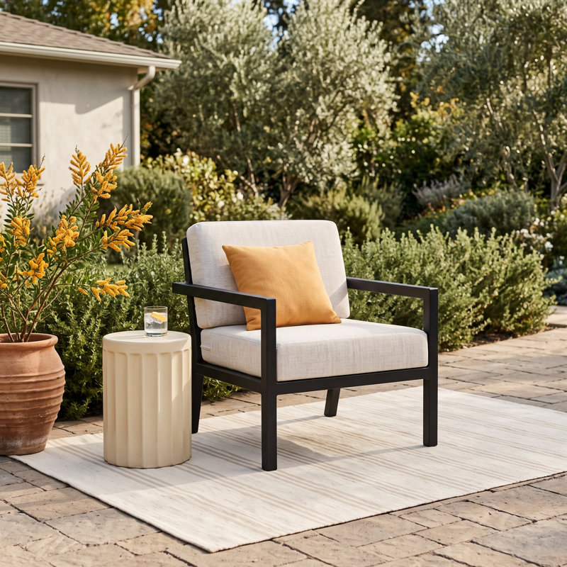 Vivant Patio Chair with Sunbrella® Cushions, Cast Silver Sunbrella®, Black