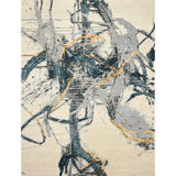 Hand Knotted Abstract Area Rug in Ivory/Blue/Gray