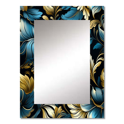 Gold And Blue Luxury Damask Serenade - damask  Large Mirror, Damask Decorative Wall Mirror, Printed Metal Art