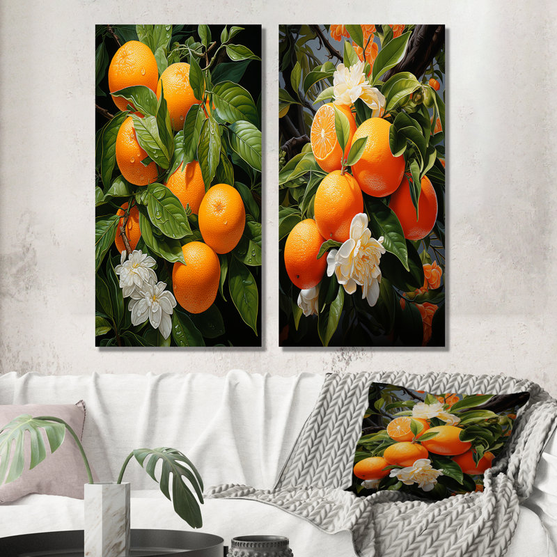 «Tangerine Tango Bouquet», 2 pièces sur toile, H 40 po x l 40 po, Toile tendue