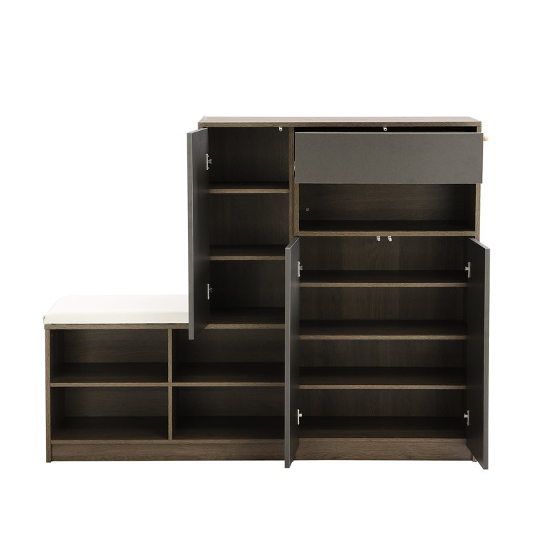 Armoire à chaussures multifonctionnelle, gris foncé, avec tablettes réglables et siège rembourré, coussin de support polyvalent, pour l'organisation de couloir