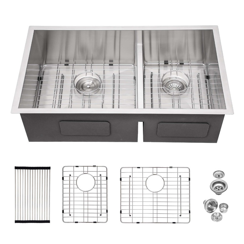 Évier de cuisine 30 x 19 x 10 po à double cuve (60/40) encastrable - calibre 16 avec deux cuves profondes de 10 po - conception à double cuve